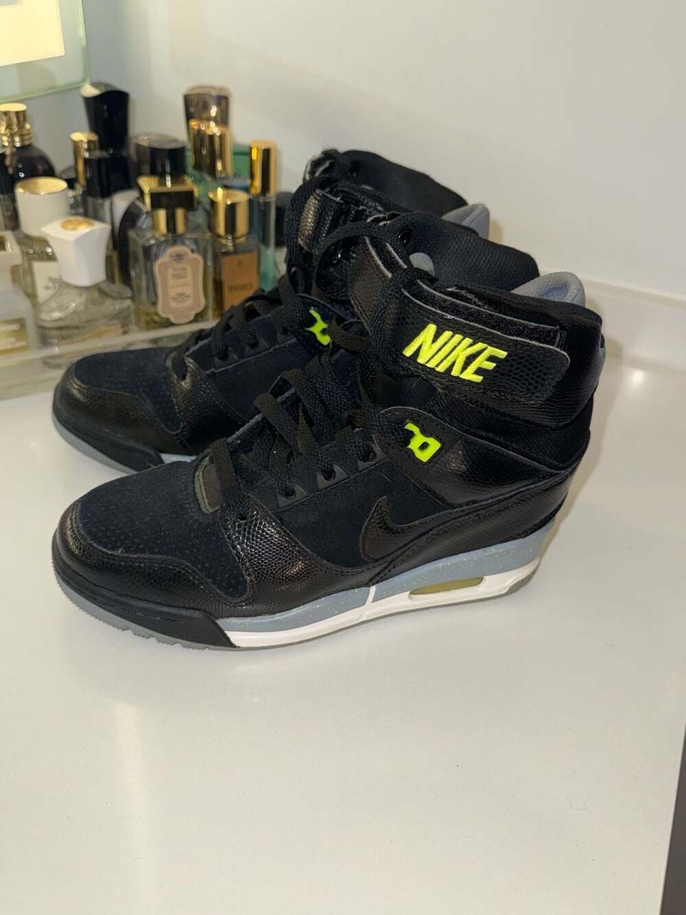 Nike Air Revolution Sky Hi Hidden Wedge Sneakers Black/Volt 599410-012